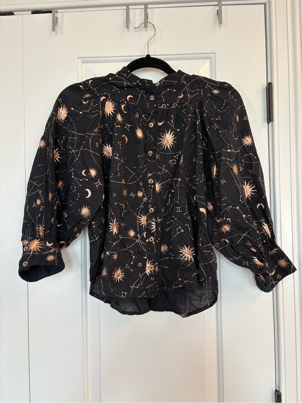 Women's Black Celestial Print Blouse - Star & Moon Design